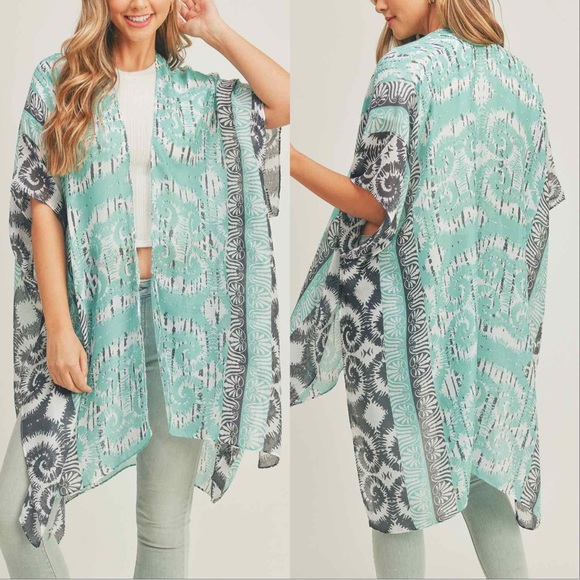 BOHO TRIBAL PRINT KIMONO - MINT - Picture 3 of 5